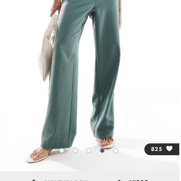 Vero Moda tailored herringbone wide leg pants in dark forest green - Picture 4 of 5